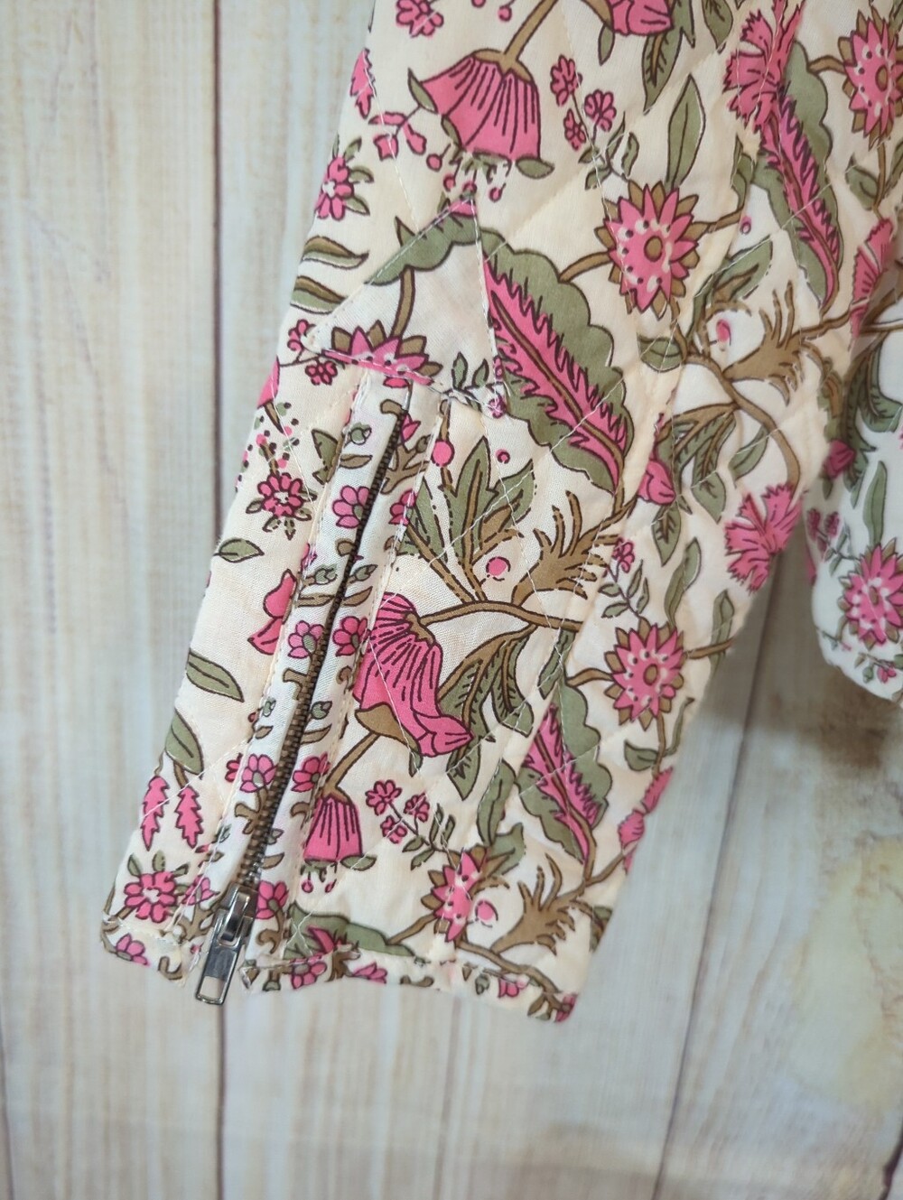 Anthropology dra Floral Quilted Cream & Pink Jacket - Picture 8 of 11